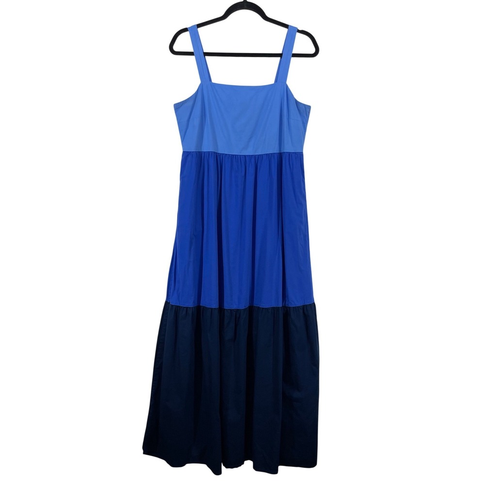 LOFT Size Small Maxi Dress Blue Colorblock Tiered Smocked Pockets Women